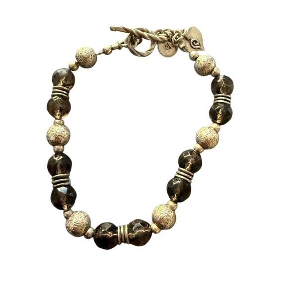 Silpada 925 Sterling Silver Smoky Quartz Beaded Bracelet - Picture 1 of 10